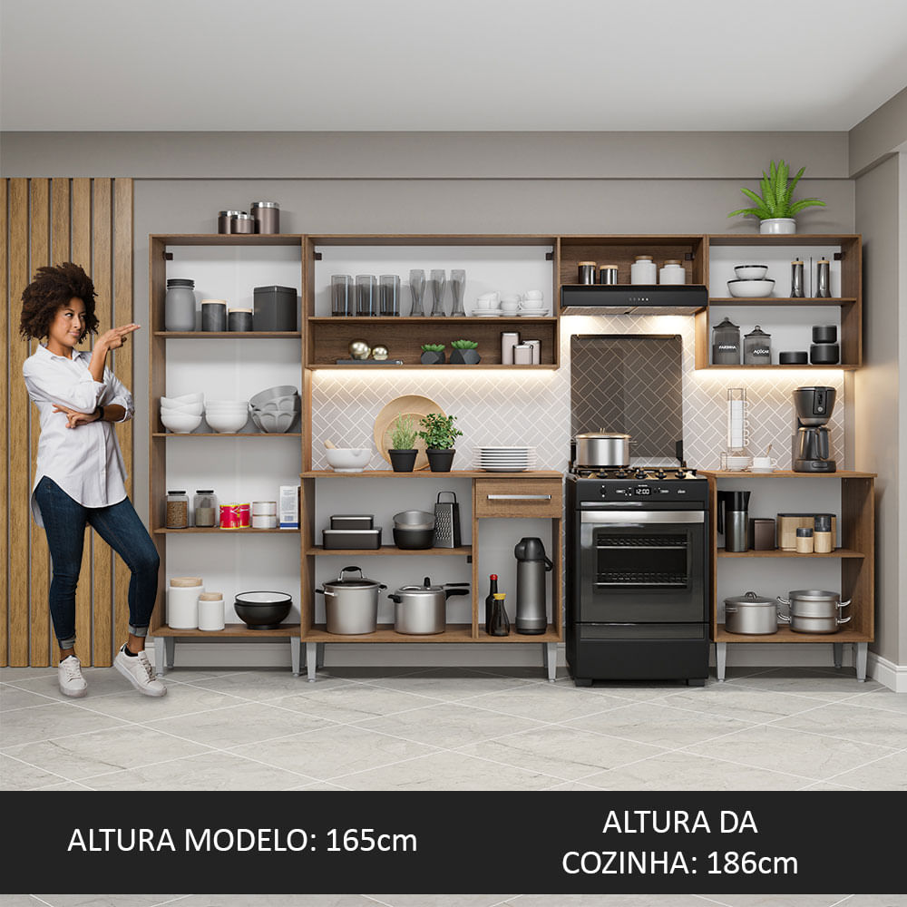 Armário de Cozinha Completa 293cm Rustic/Cinza Emilly Madesa 01XA