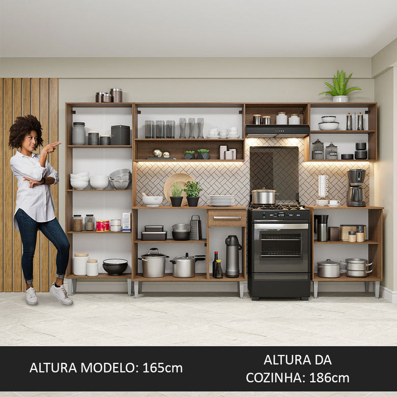 Armário de Cozinha Completa 293cm Rustic/Preto Emilly Madesa 01XA