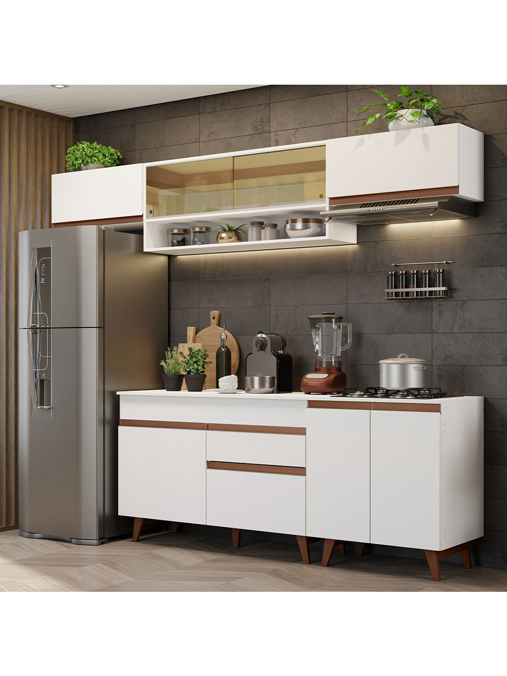 Armário de Cozinha Completa 260cm Branco Reims Madesa 11 - Branco