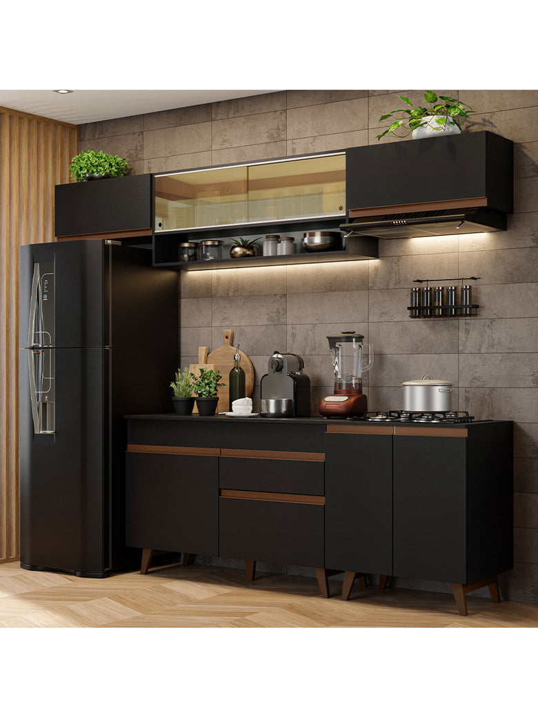 Armário de Cozinha Completa 260cm Preto Reims Madesa 11