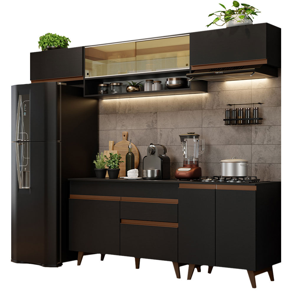Armário de Cozinha Completa 260cm Preto Reims Madesa 11 - Preto