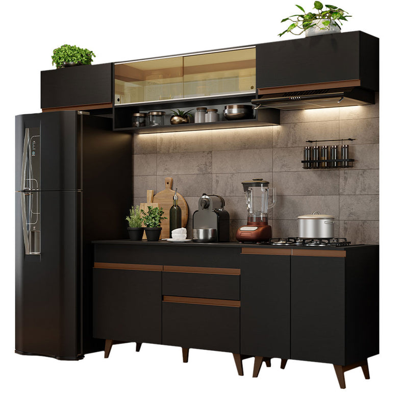 Armário de Cozinha Completa 260cm Preto Reims Madesa 11