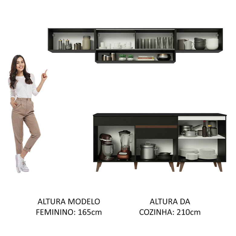 Armário de Cozinha Completa 260cm Preto Reims Madesa 11