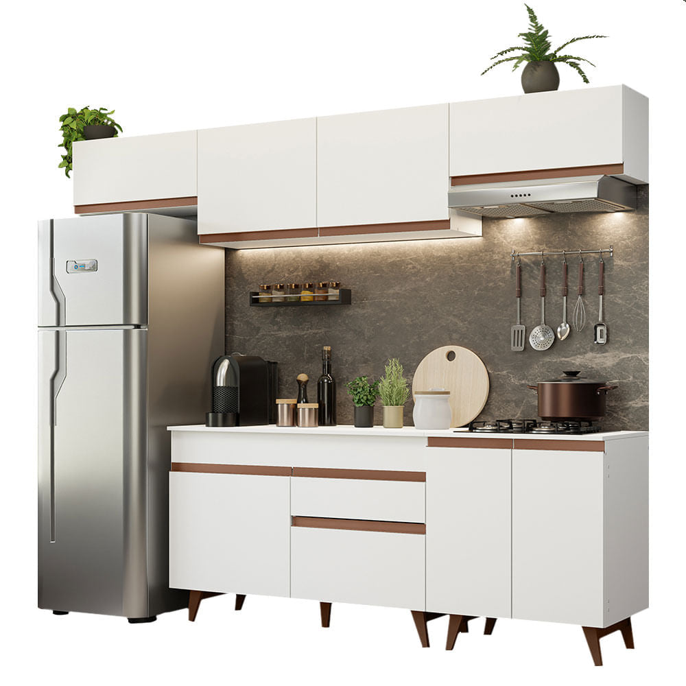 Armário de Cozinha Completa 260cm Branco Reims Madesa 10 - Branco