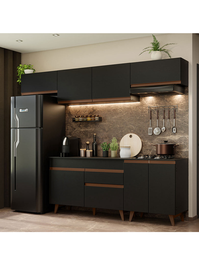 Armário de Cozinha Completa 260cm Preto Reims Madesa 10