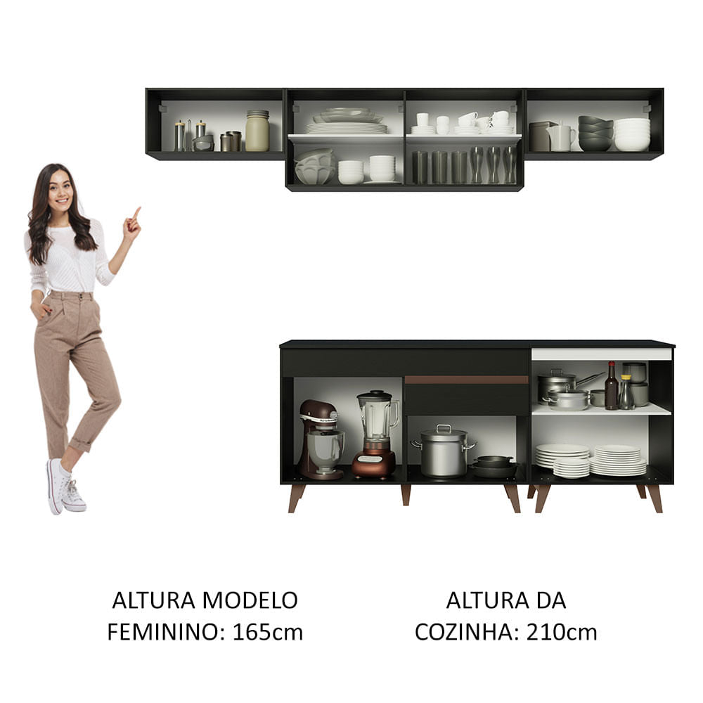 Armário de Cozinha Completa 260cm Preto Reims Madesa 10
