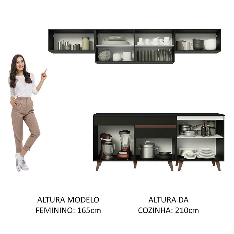 Armário de Cozinha Completa 260cm Preto Reims Madesa 10