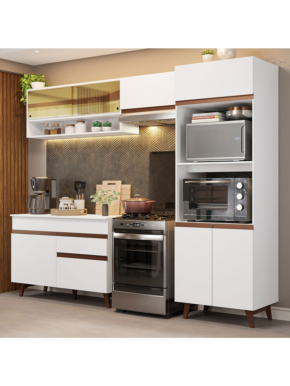 Armário de Cozinha Completa 260cm Branco Reims Madesa 12 - Branco