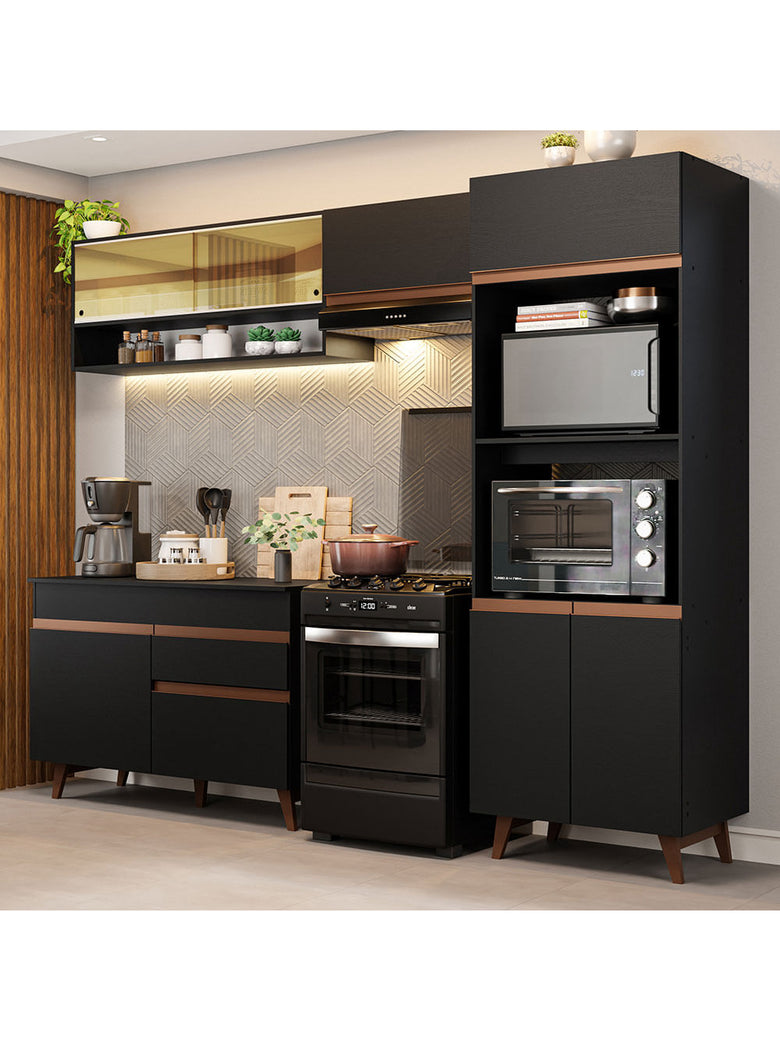 Armário de Cozinha Completa 260cm Preto Reims Madesa 12