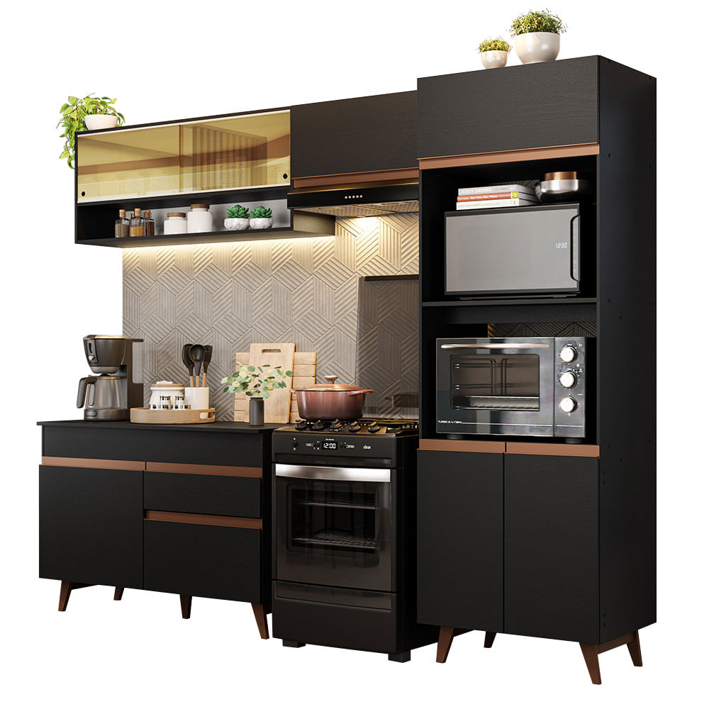 Armário de Cozinha Completa 260cm Preto Reims Madesa 12 - Preto