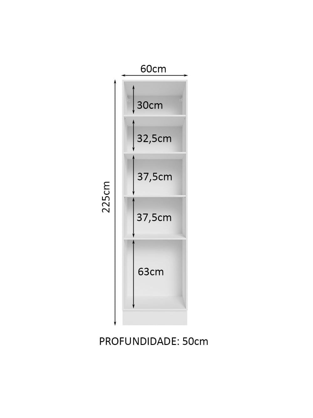 Paneleiro 60 cm com Nichos Abertos para Cozinha Madesa Glamy, Agata, Stella Branco - Branco