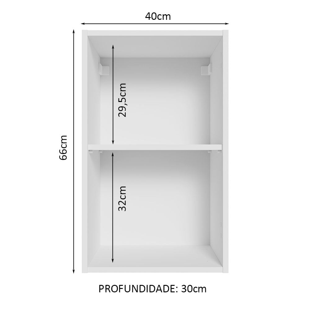 Armário Aéreo 40 cm com 2 Nichos Abertos para Cozinha Madesa Lux, Glamy, Agata, Stella Branco - Branco