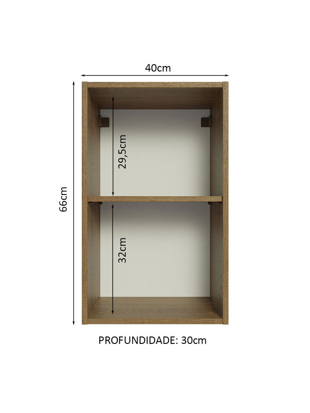Armário Aéreo 40 cm com 2 Nichos Abertos para Cozinha Madesa Lux, Glamy, Agata, Stella Rustic - Rustic