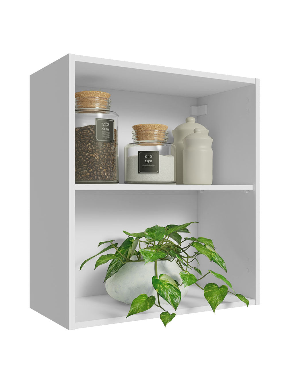 Armário Aéreo 60 cm com 2 Nichos Abertos para Cozinha Madesa Lux, Glamy, Agata, Stella Branco