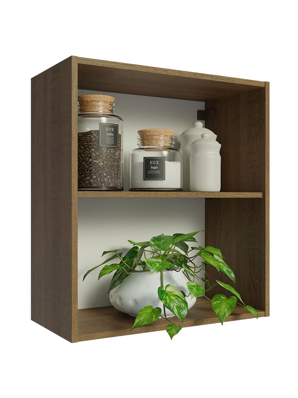 Armário Aéreo 60 cm com 2 Nichos Abertos para Cozinha Madesa Lux, Glamy, Agata, Stella Rustic