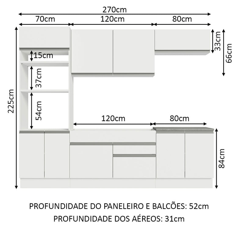 Armário de Cozinha Completa 270cm Branco Glamy Madesa 13