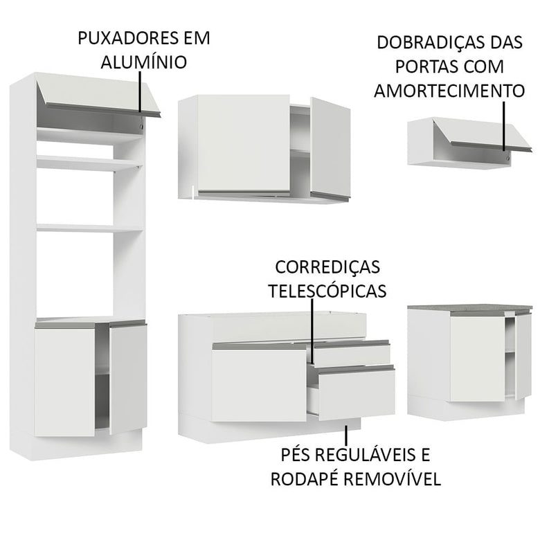 Armário de Cozinha Completa 270cm Branco Glamy Madesa 13