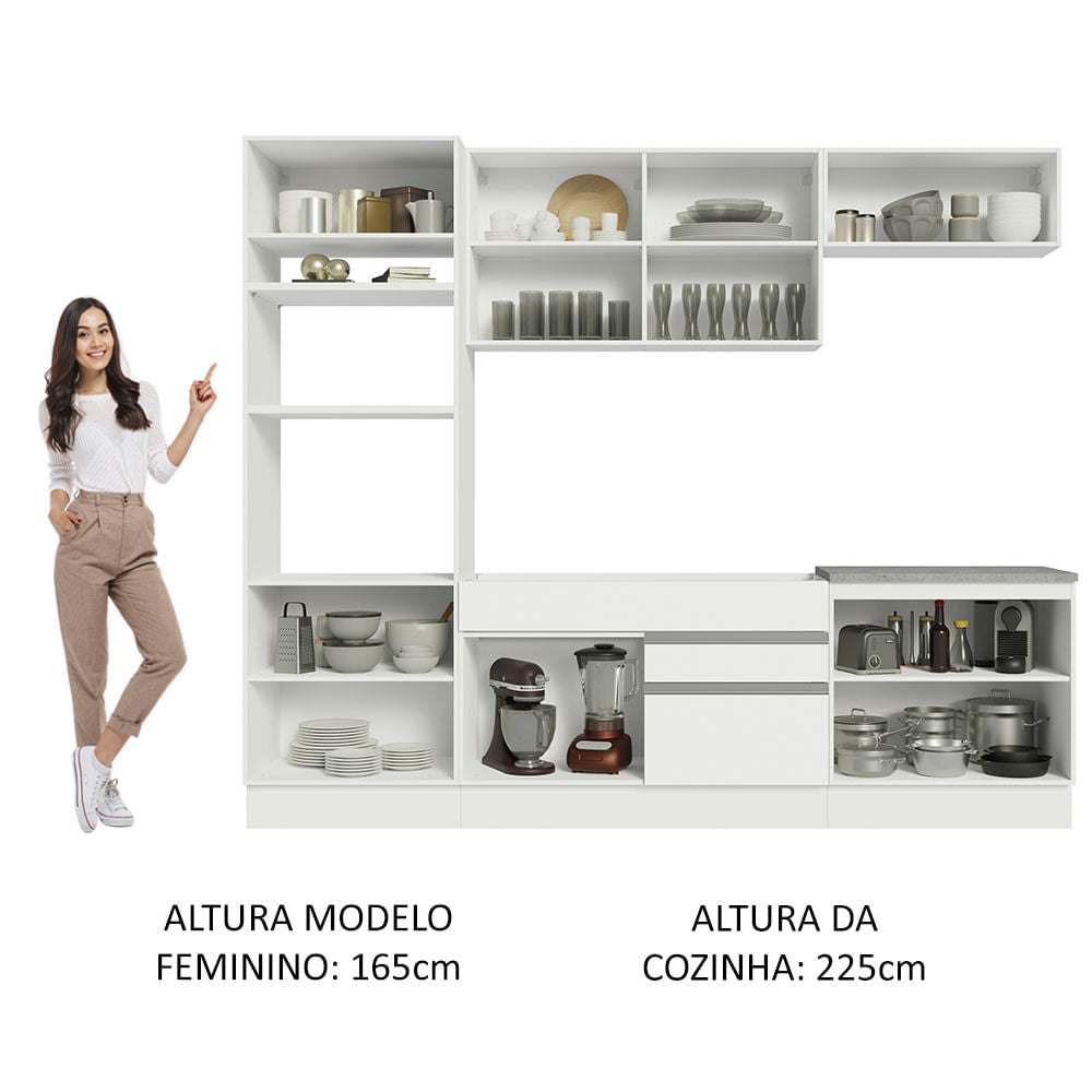 Armário de Cozinha Completa 270cm Branco Glamy Madesa 13