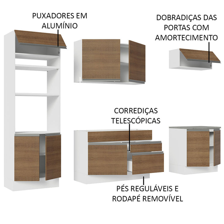 Armário de Cozinha Completa 270cm Branco/Rustic Glamy Madesa 13
