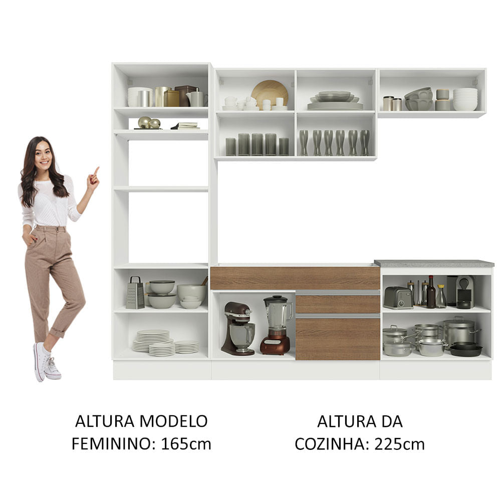 Armário de Cozinha Completa 270cm Branco/Rustic Glamy Madesa 13