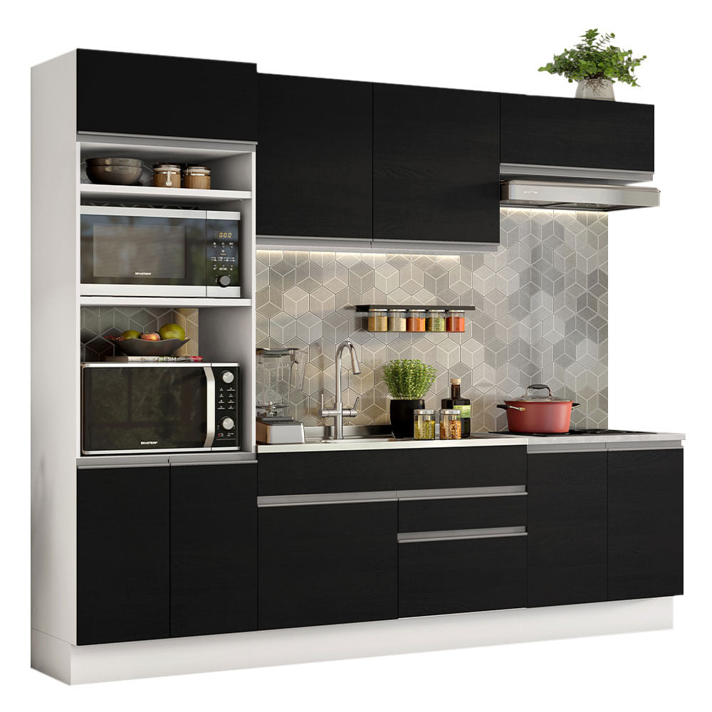 Armário de Cozinha Completa 270cm Branco/Preto Glamy Madesa 13 - Branco/Preto