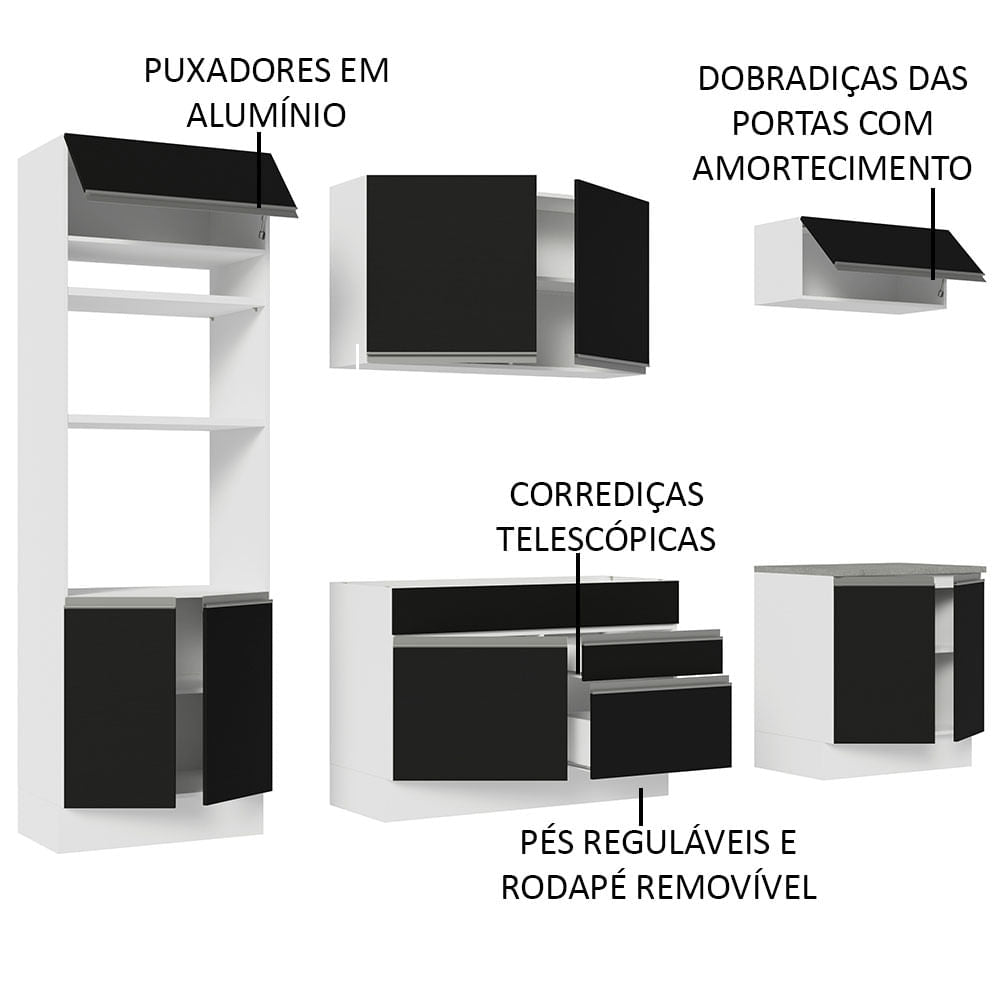 Armário de Cozinha Completa 270cm Branco/Preto Glamy Madesa 13