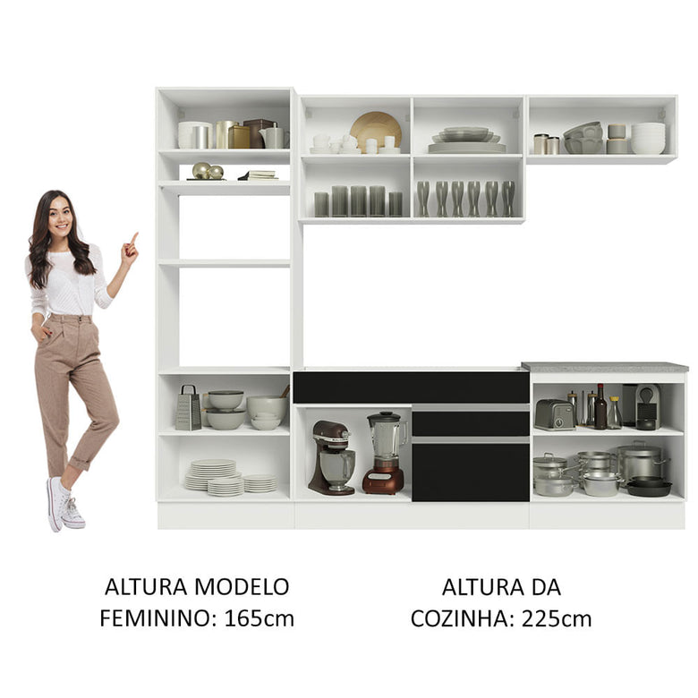 Armário de Cozinha Completa 270cm Branco/Preto Glamy Madesa 13