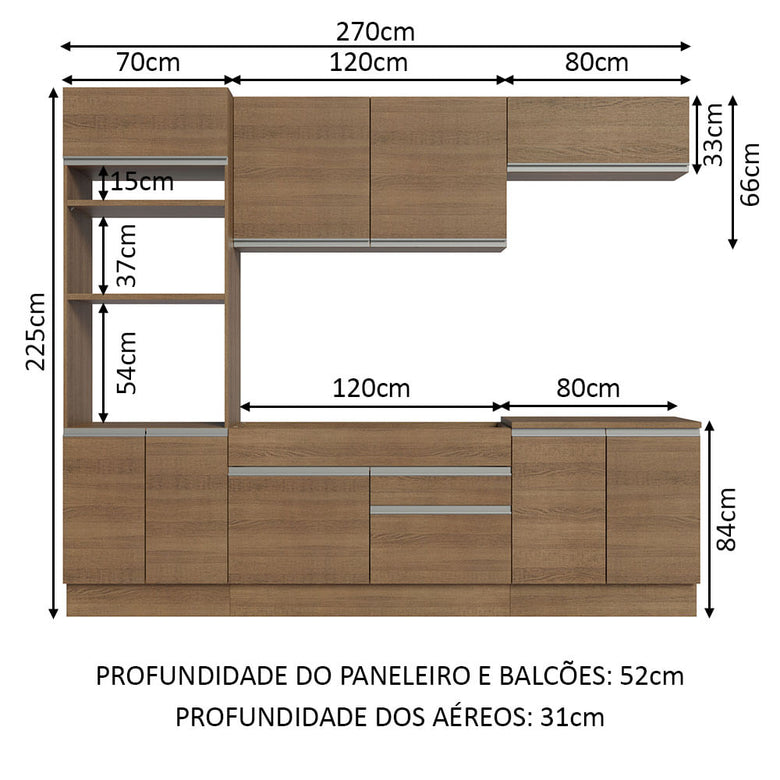Armário de Cozinha Completa 270cm Rustic Glamy Madesa 13