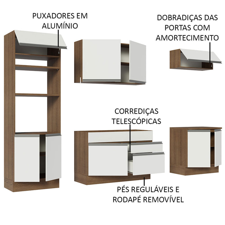 Armário de Cozinha Completa 270cm Rustic/Branco Glamy Madesa 13