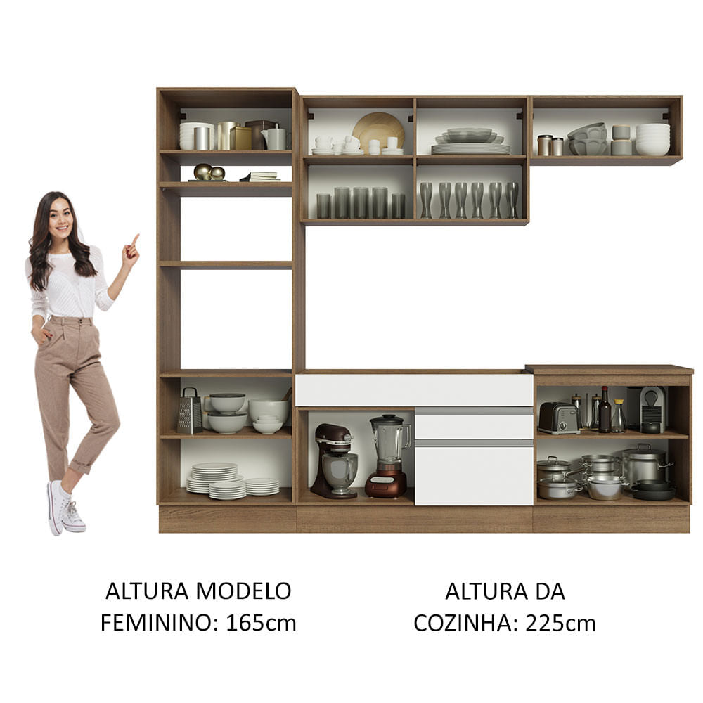 Armário de Cozinha Completa 270cm Rustic/Branco Glamy Madesa 13