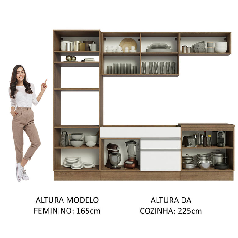 Armário de Cozinha Completa 270cm Rustic/Branco Glamy Madesa 13