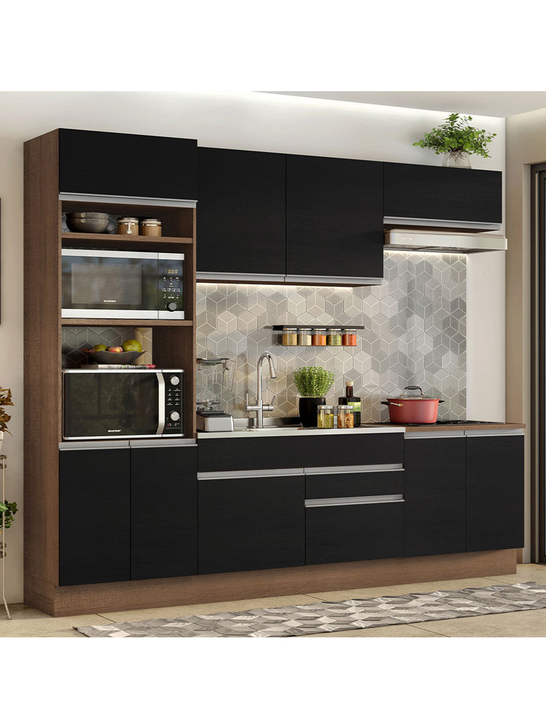 Armário de Cozinha Completa 270cm Rustic/Preto Glamy Madesa 13