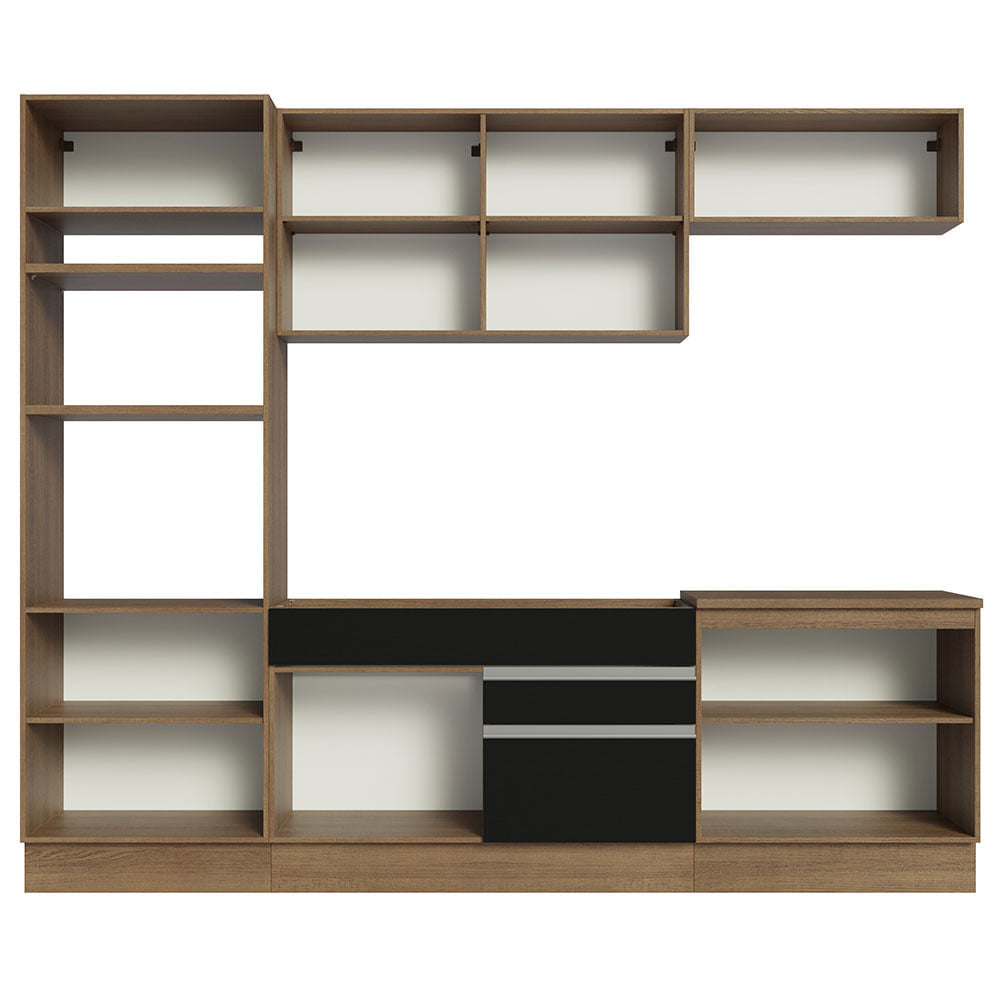 Armário de Cozinha Completa 270cm Rustic/Preto Glamy Madesa 13