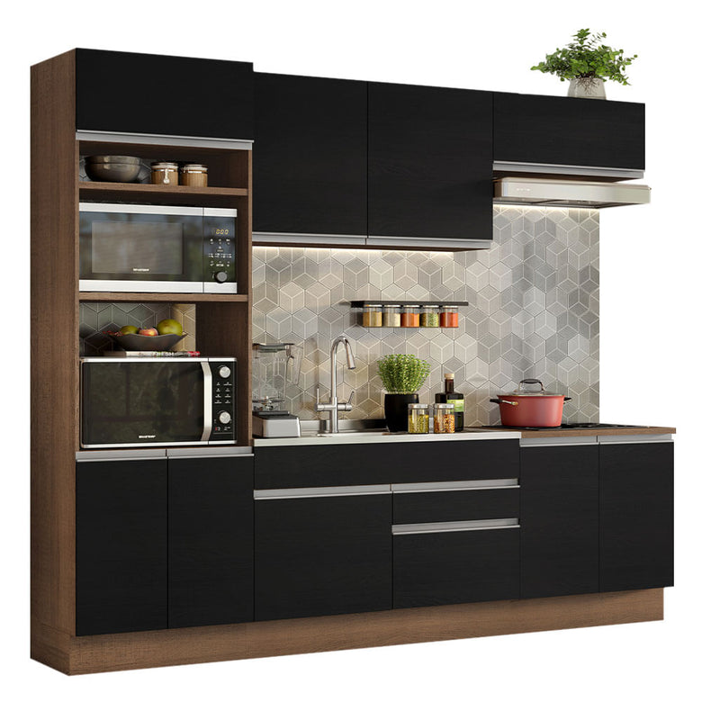Armário de Cozinha Completa 270cm Rustic/Preto Glamy Madesa 13