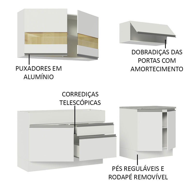 Armário de Cozinha Compacta 200cm Branco Glamy Madesa 07