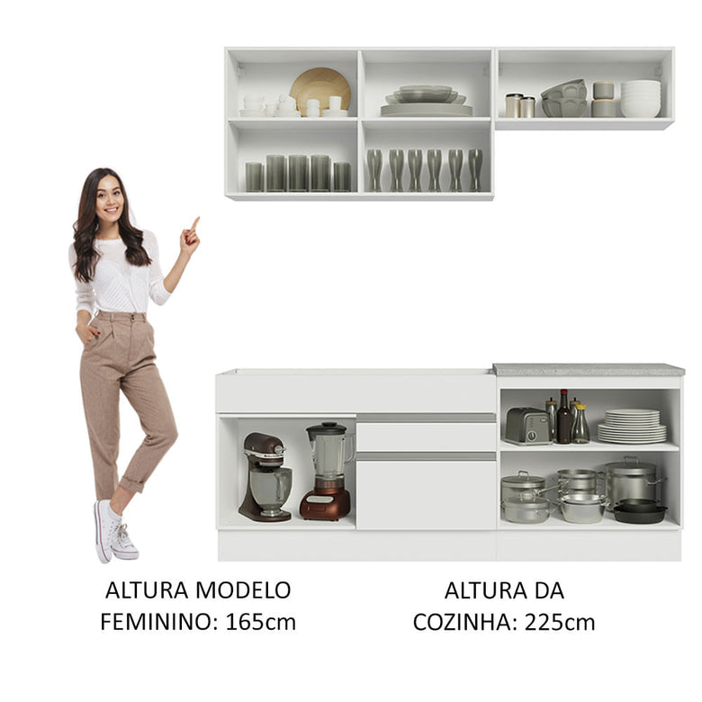 Armário de Cozinha Compacta 200cm Branco Glamy Madesa 07
