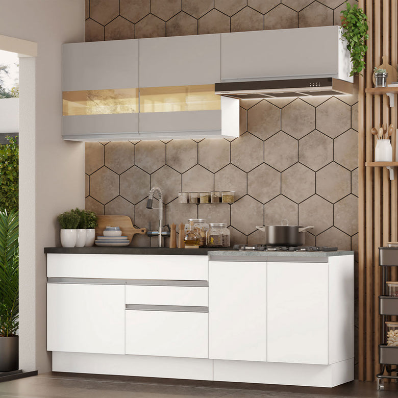 Armário de Cozinha Compacta 200cm Branco/Crema Glamy Madesa 07