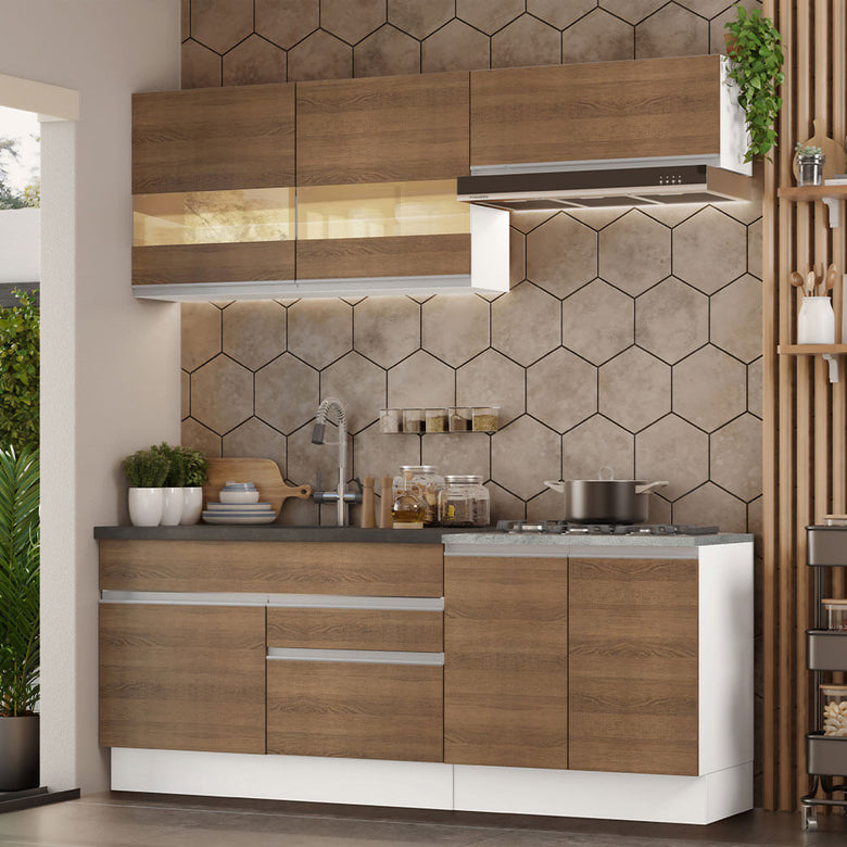 Armário de Cozinha Compacta 200cm Branco/Rustic Glamy Madesa 07