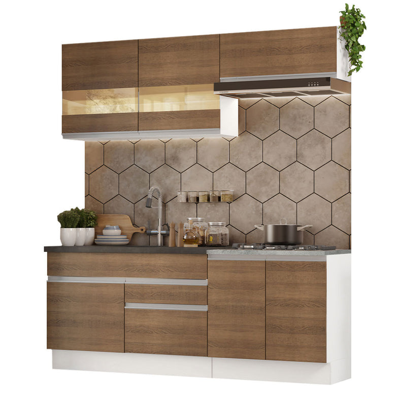 Armário de Cozinha Compacta 200cm Branco/Rustic Glamy Madesa 07