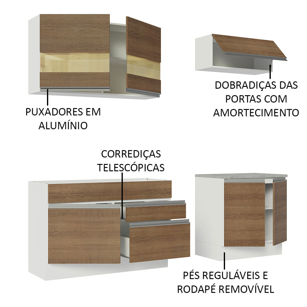 Armário de Cozinha Compacta 200cm Branco/Rustic Glamy Madesa 07