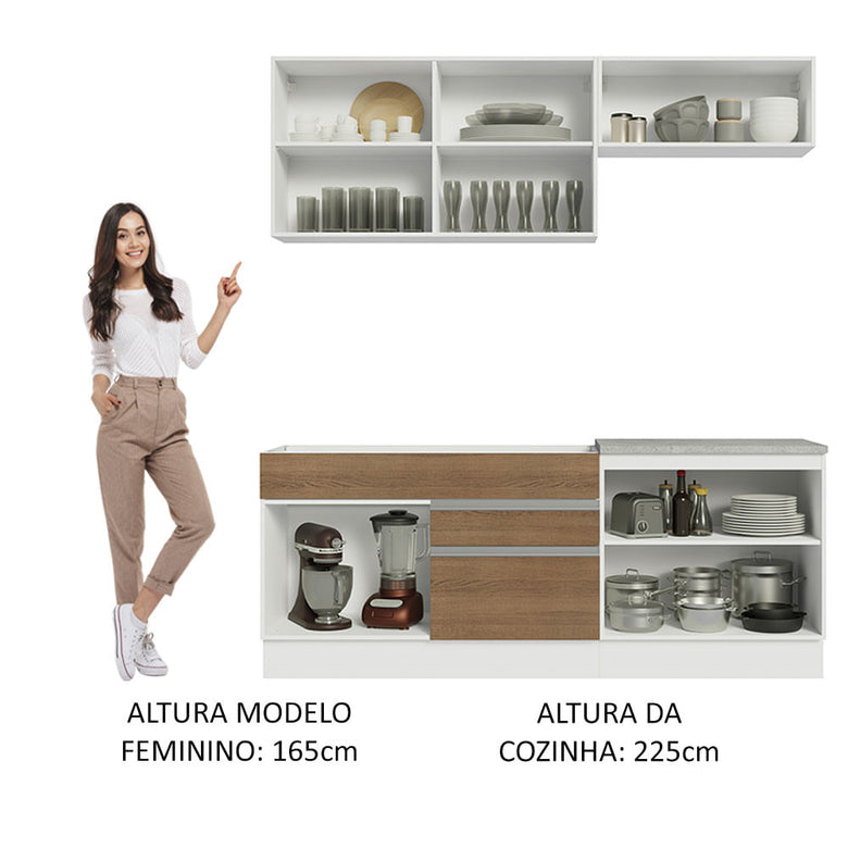 Armário de Cozinha Compacta 200cm Branco/Rustic Glamy Madesa 07