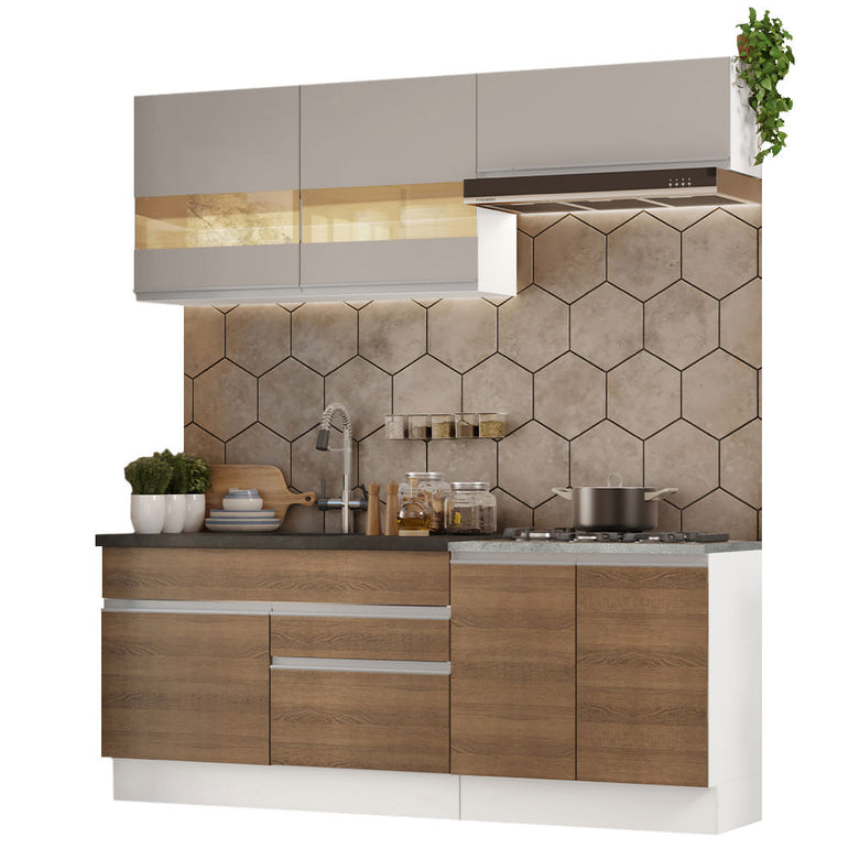 Armário de Cozinha Compacta 200cm Branco/Rustic/Crema Glamy Madesa 07