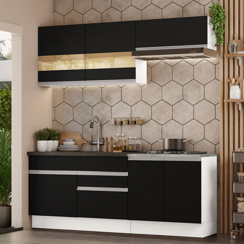 Armário de Cozinha Compacta 200cm Branco/Preto Glamy Madesa 07