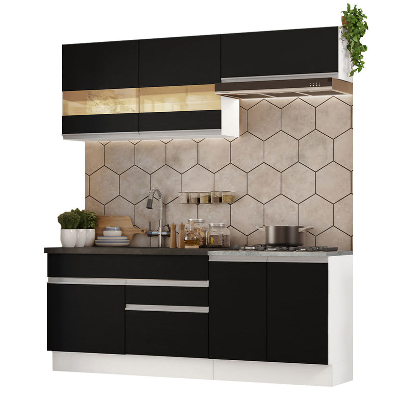 Armário de Cozinha Compacta 200cm Branco/Preto Glamy Madesa 07