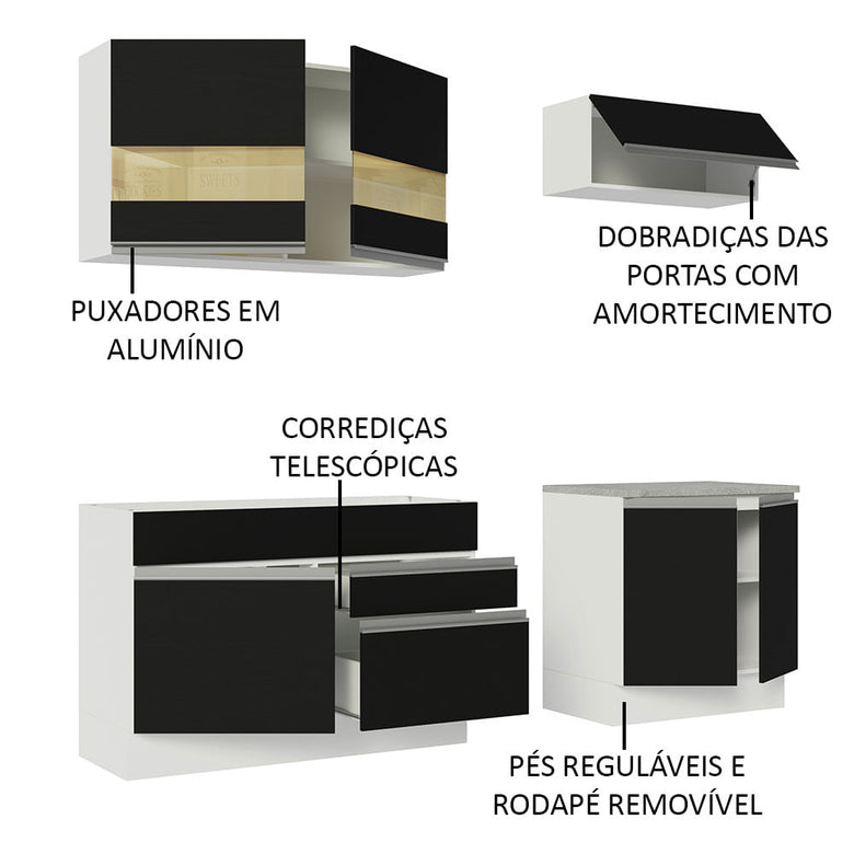 Armário de Cozinha Compacta 200cm Branco/Preto Glamy Madesa 07