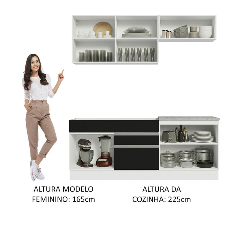 Armário de Cozinha Compacta 200cm Branco/Preto Glamy Madesa 07