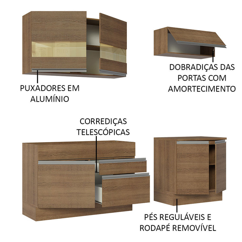 Armário de Cozinha Compacta 200cm Rustic Glamy Madesa 07
