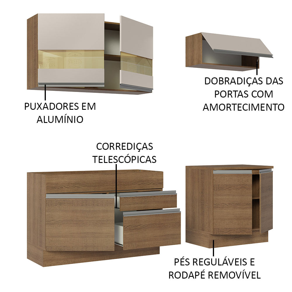 Armário de Cozinha Compacta 200cm Rustic/Crema Glamy Madesa 07