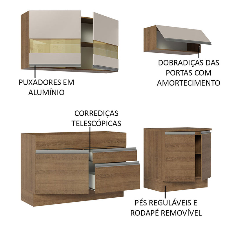 Armário de Cozinha Compacta 200cm Rustic/Crema Glamy Madesa 07