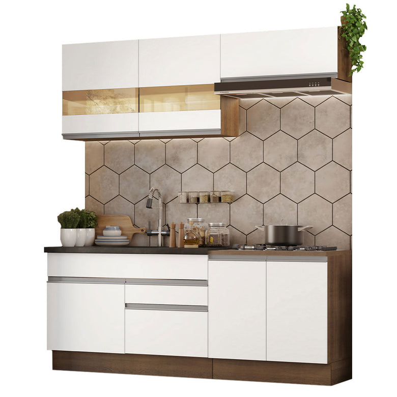 Armário de Cozinha Compacta 200cm Rustic/Branco Glamy Madesa 07